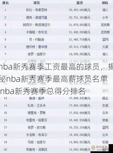 nba新秀赛季工资更高的球员，揭秘nba新秀赛季更高薪球员名单  nba新秀赛季总得分排名